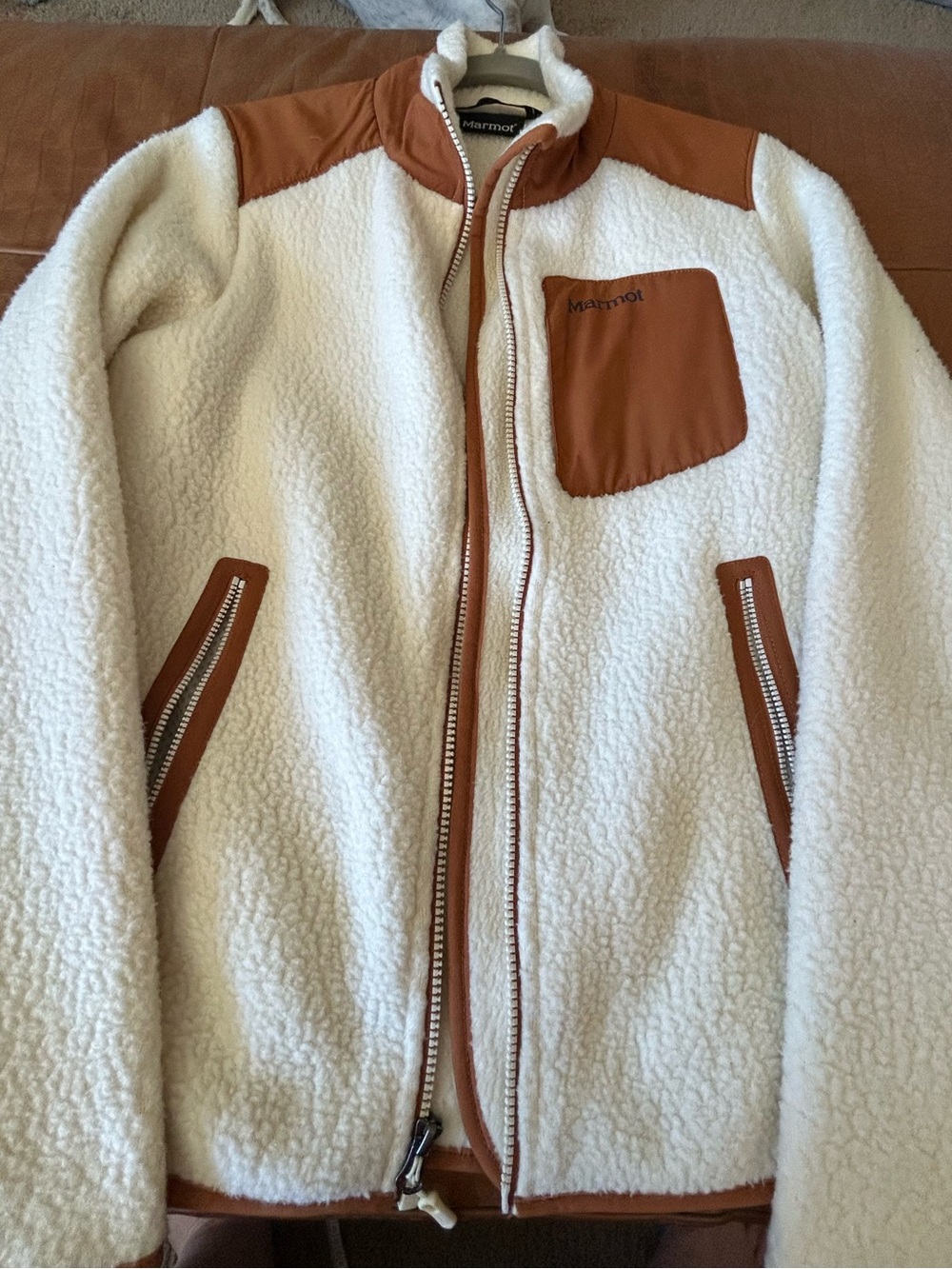 Marmot women’s Sherpa Fleece Jacket with Tan Trim Small